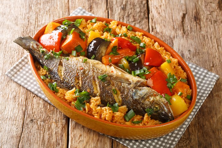 Senegalese Thieboudienne with fish and vegetables